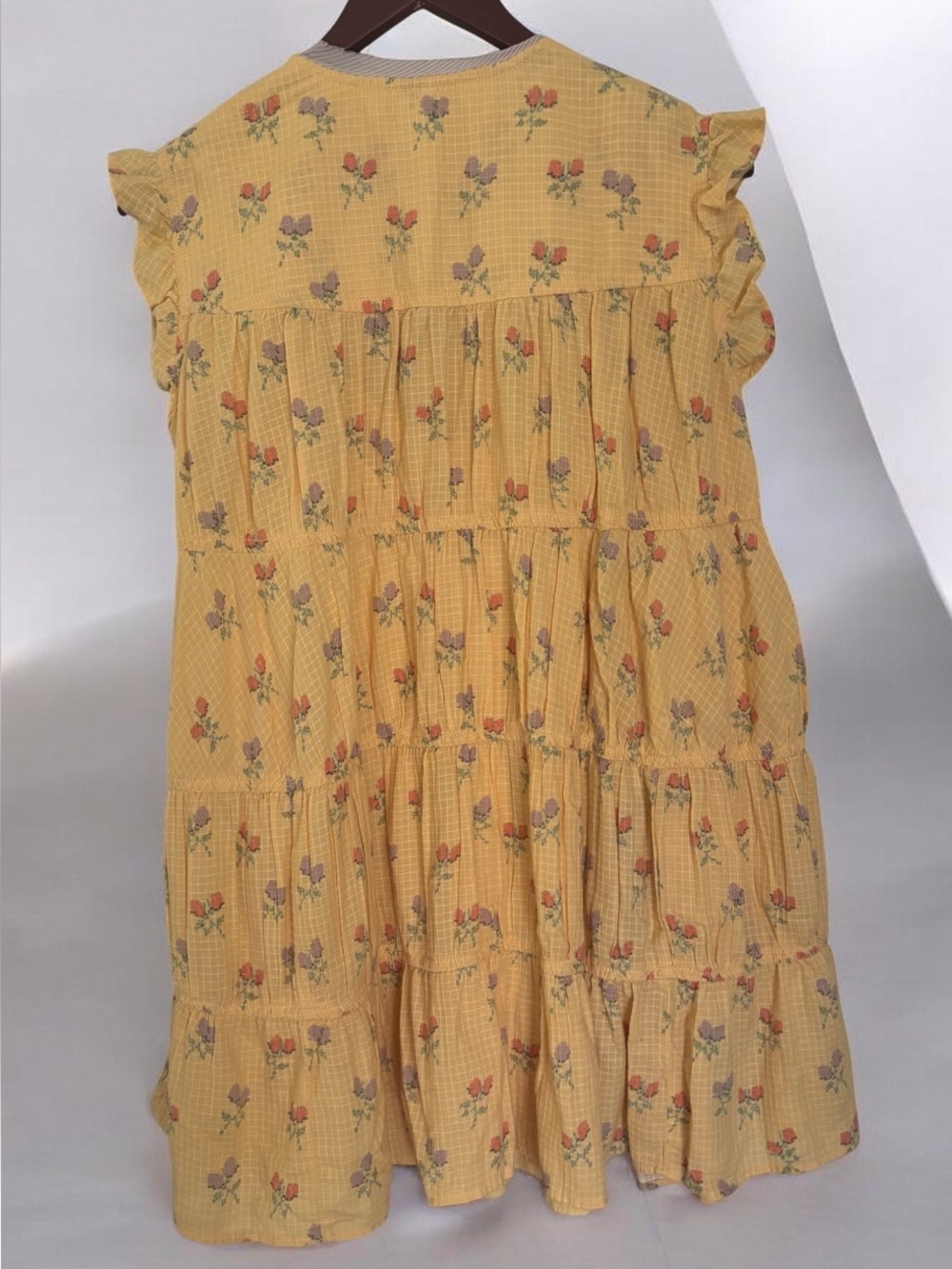 Free People sundown ditsy print smock mini dress in yellow NWOT - Picture 8 of 9